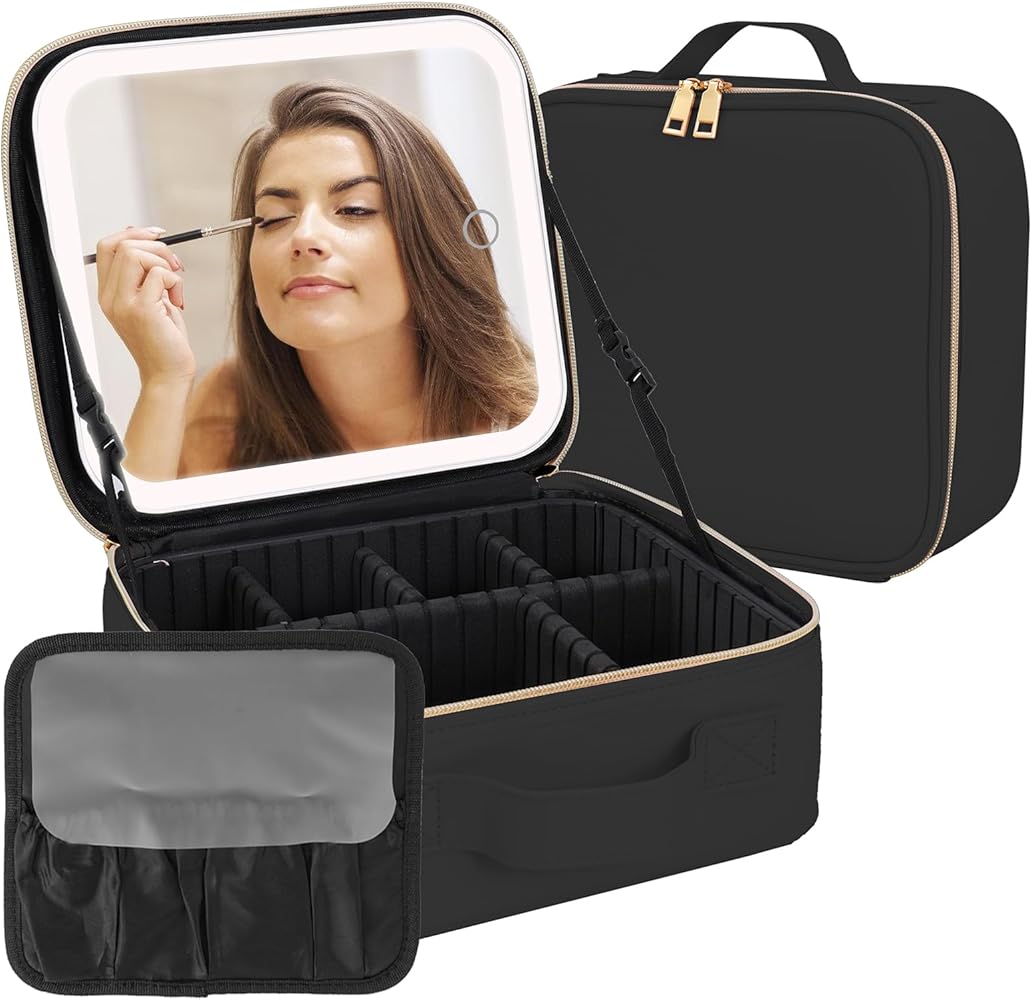 Maleta Cosmetiquero Organizador De Maquillaje Con Espejo LED - Negro